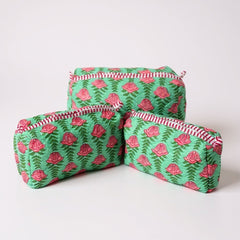 Mint Floral print 3Pcs Toiletry Bag