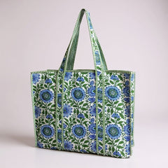 Blue Flower Print Large tote Bags