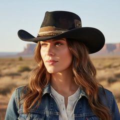 Distressed beaded Black Fedora Hat
