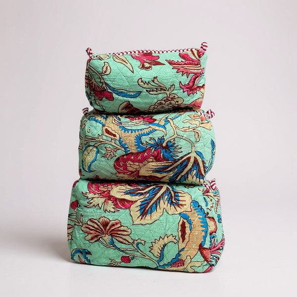 Mint Floral 3Pcs Toiletry Bag