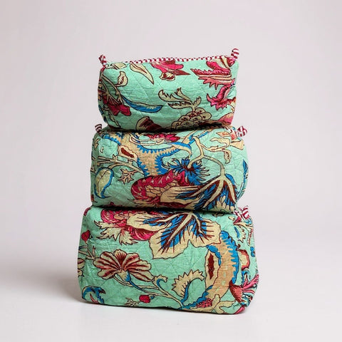 Mint Floral 3Pcs Toiletry Bag