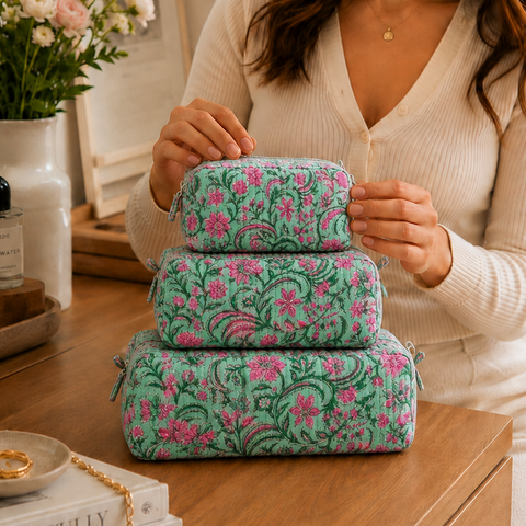 Mint Floral Quilted Bag Print