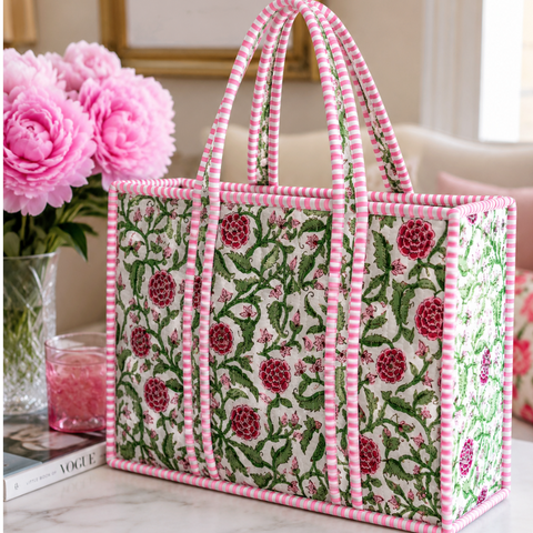 Pink Floral Quilted Bag Print