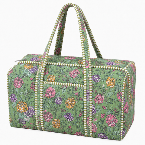 Green Floral Quilted Bag Print