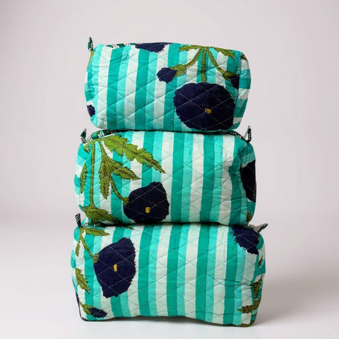 Teal Stripe 3Pcs Toiletry Bag