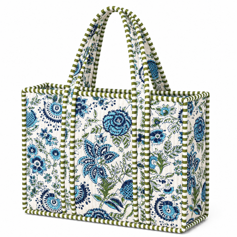 Blue Floral Quilted Bag Print