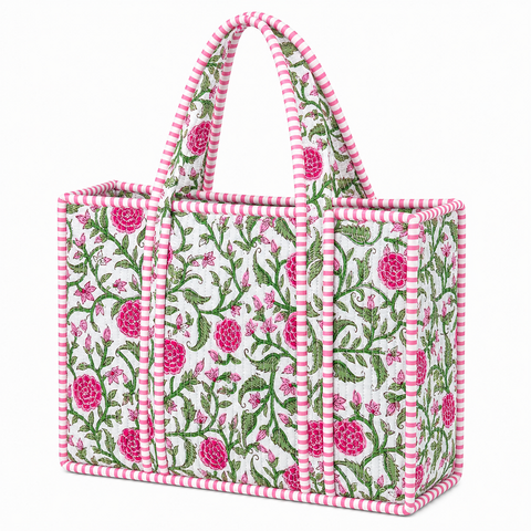 Pink Floral Quilted Bag Print