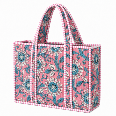 Pink Floral Quilted Bag Print