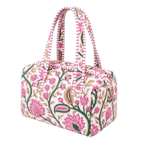 Pink and Green Floral Quilted Bag Print