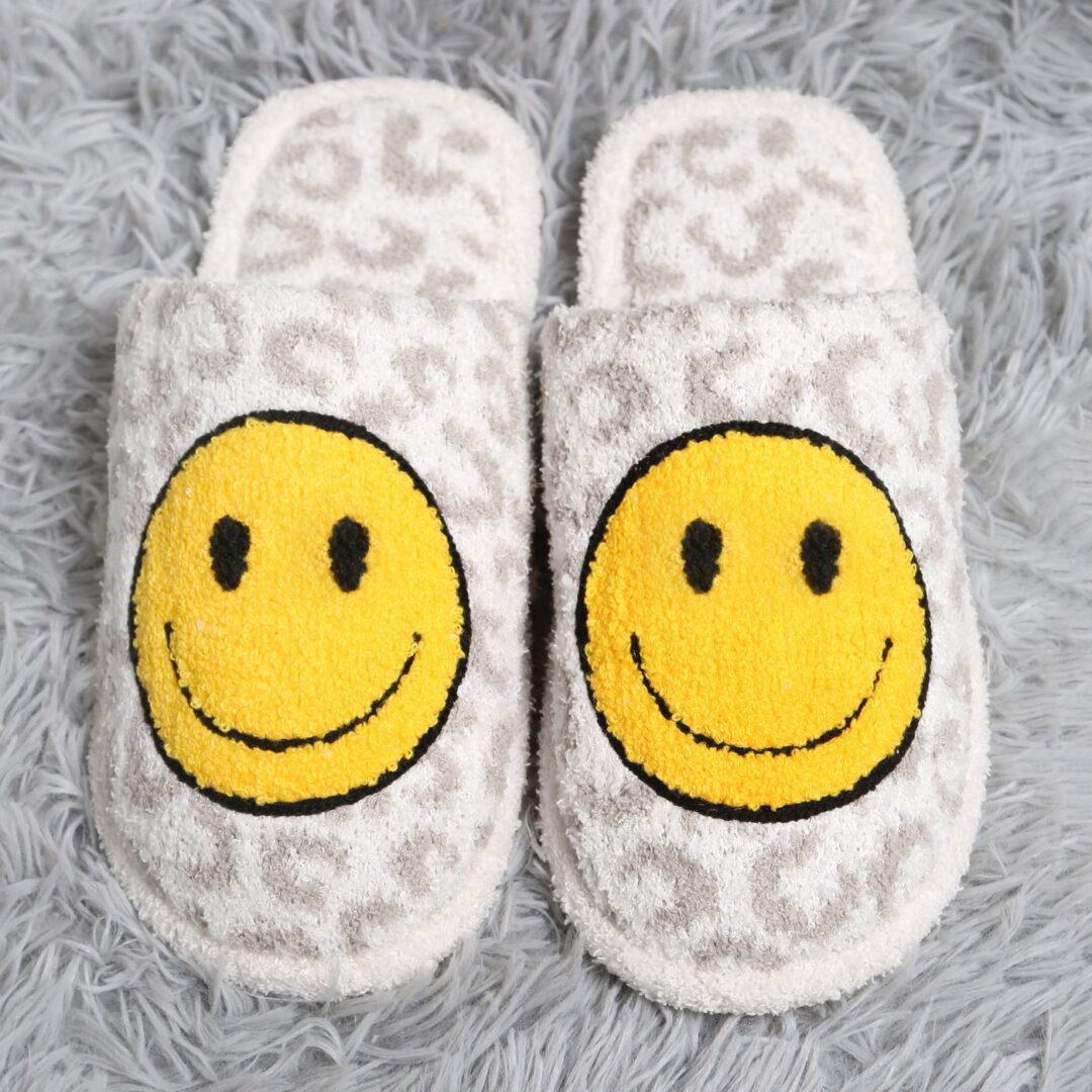 Happy Face Leopard Print Slippers M/L