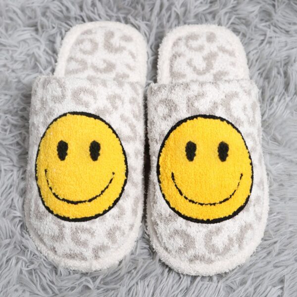Happy Face Leopard Print Slippers S/M