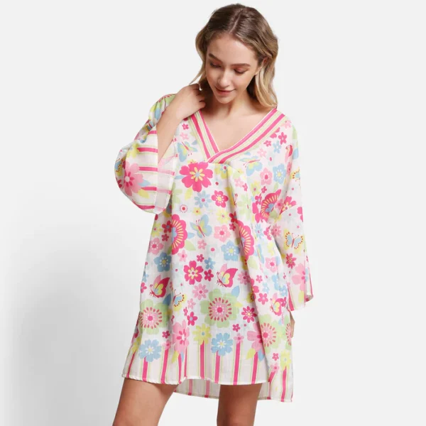 Butterflies And Flowers Print Poncho