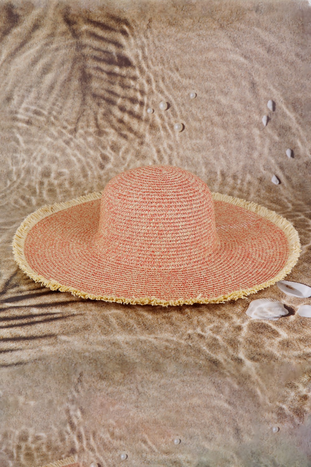 Wide Frayed Two Tone Straw Hats