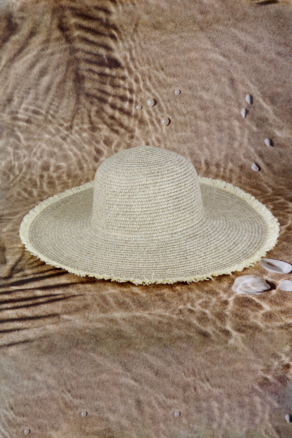 Wide Frayed Two Tone Straw Hats