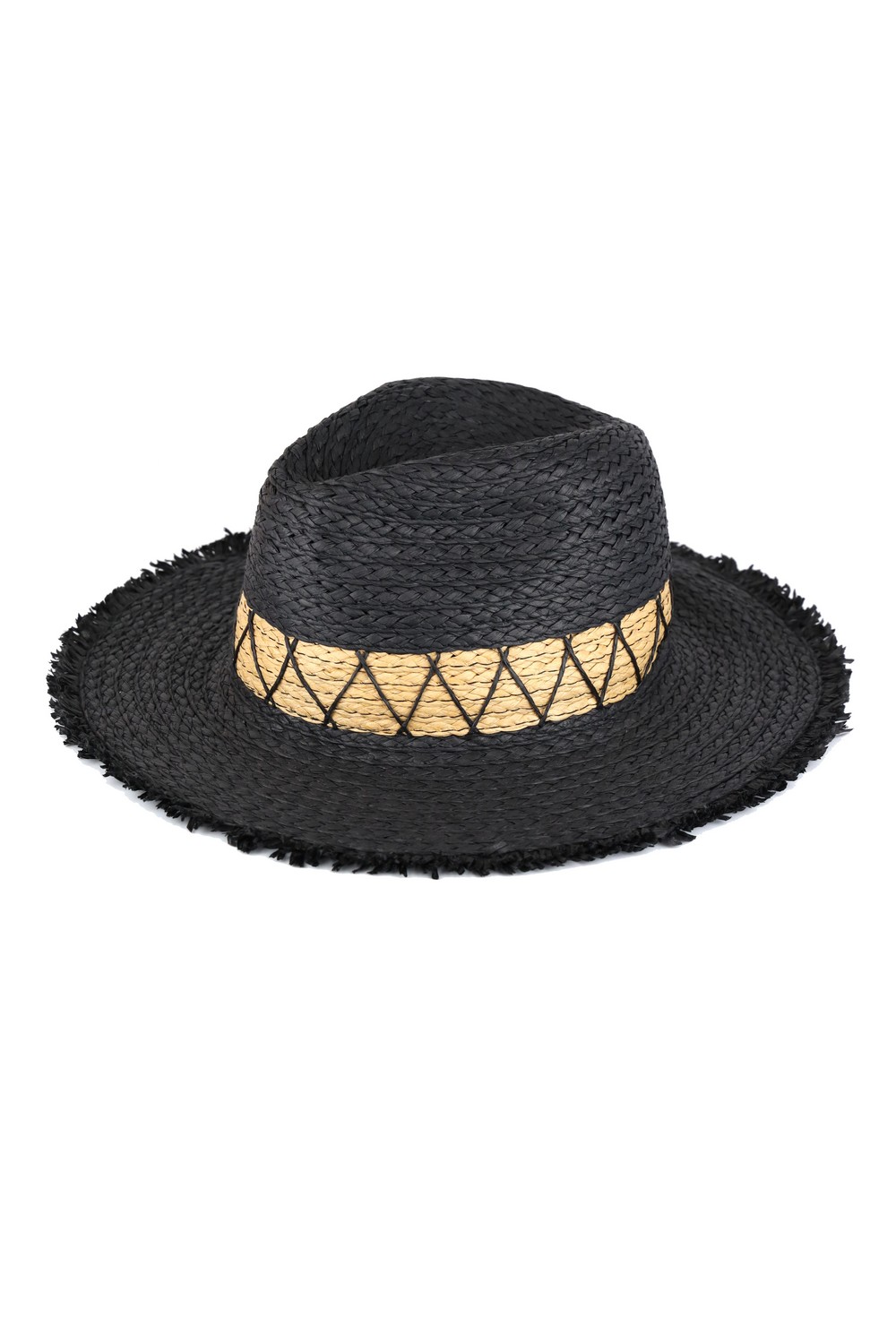 Chevron Band Frayed Straw Hats