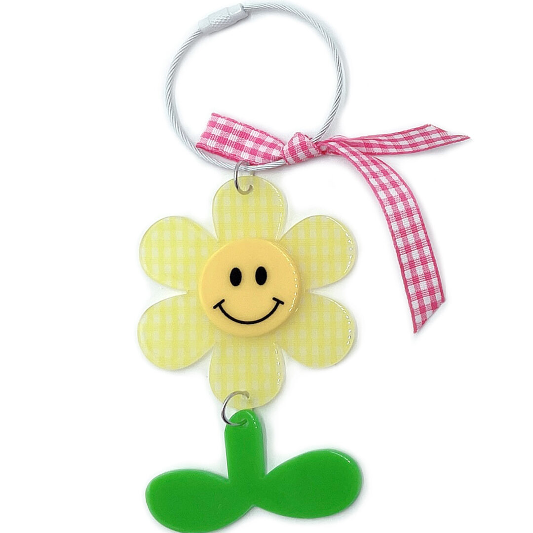 Plaid Happy Face Sun Flower Keychain