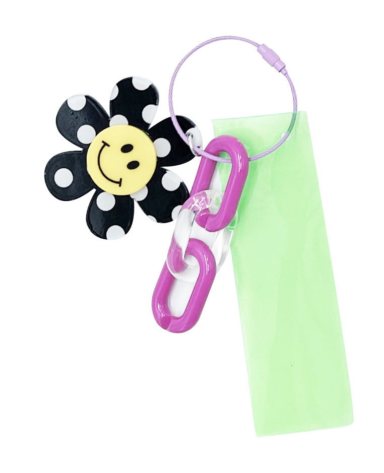 Happy Face Polka Dot Flower Keychain