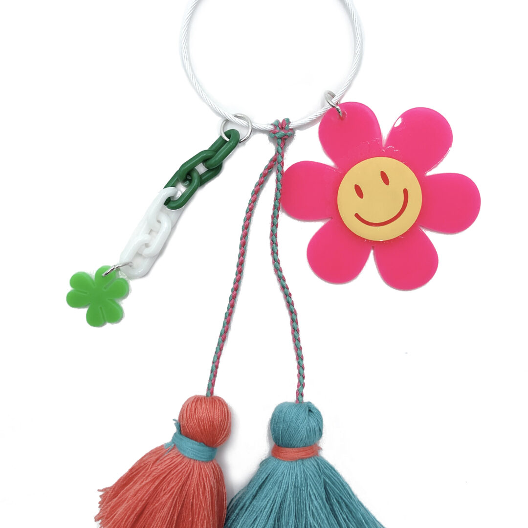 Happy Face Flower Teasel Keychain