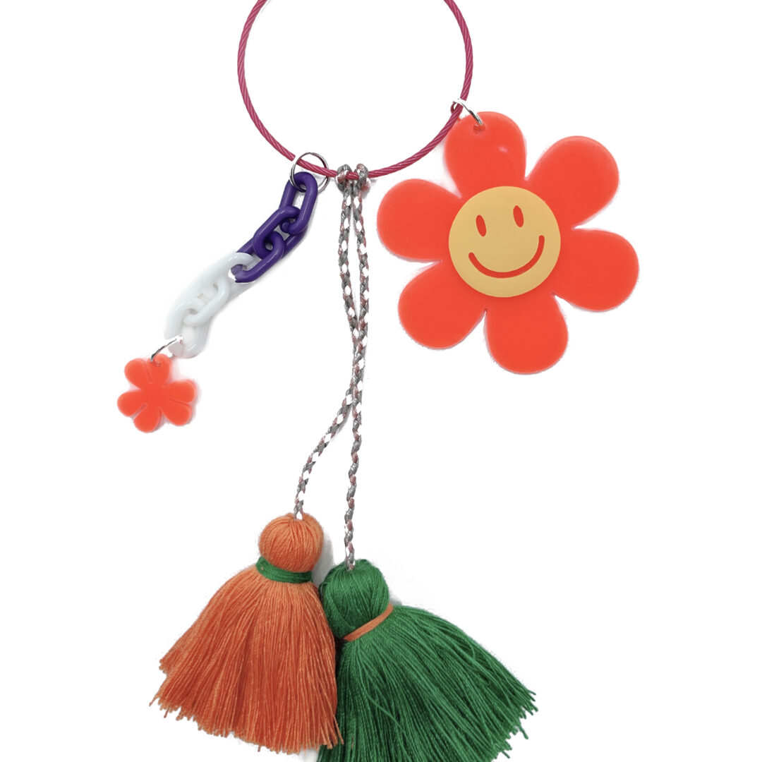 Happy Face Flower Teasel Keychain