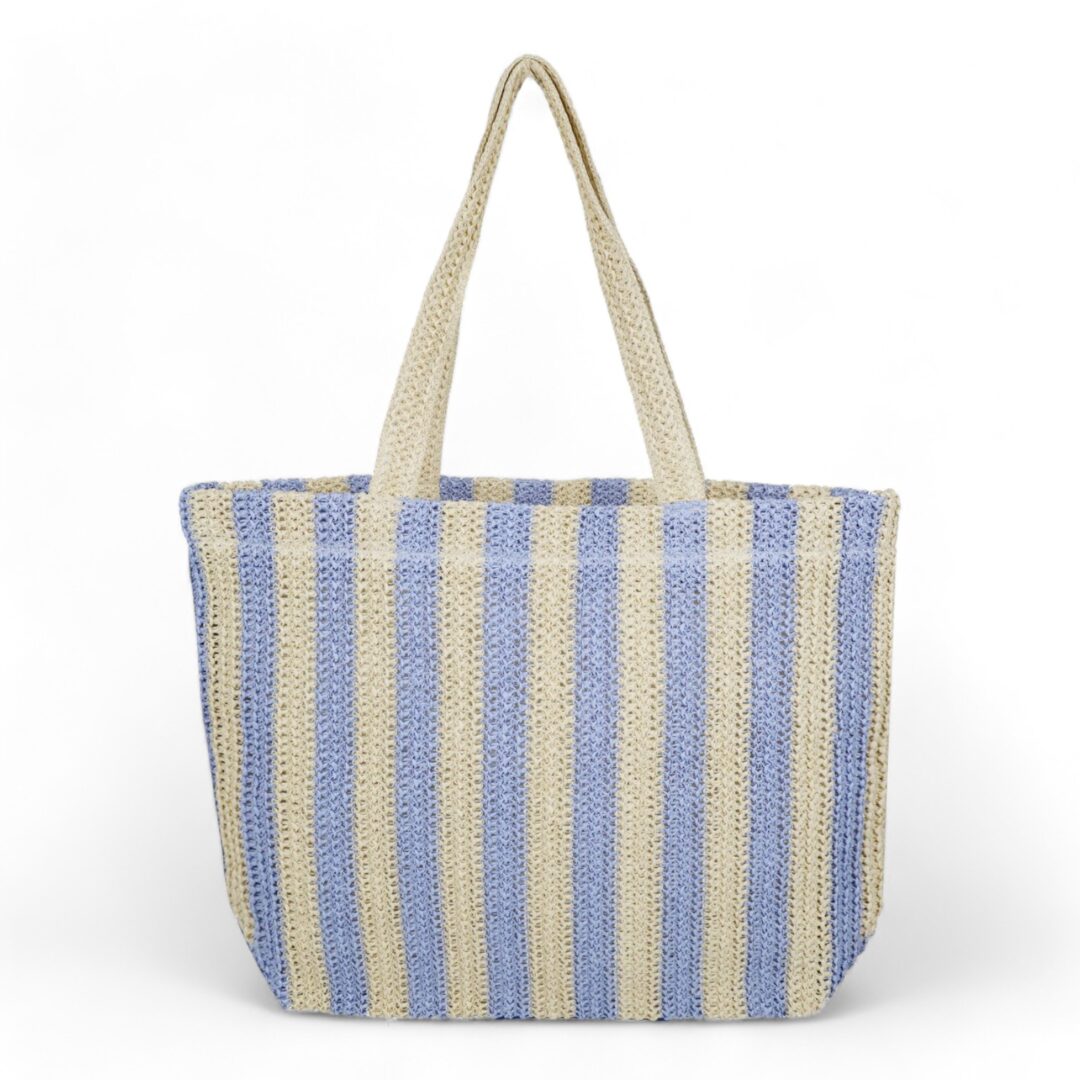 Striped Straw Crochet Tote Bag