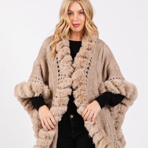 Faux Fur Trim Poncho