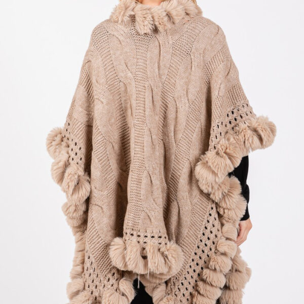 Faux Fur Trim Poncho