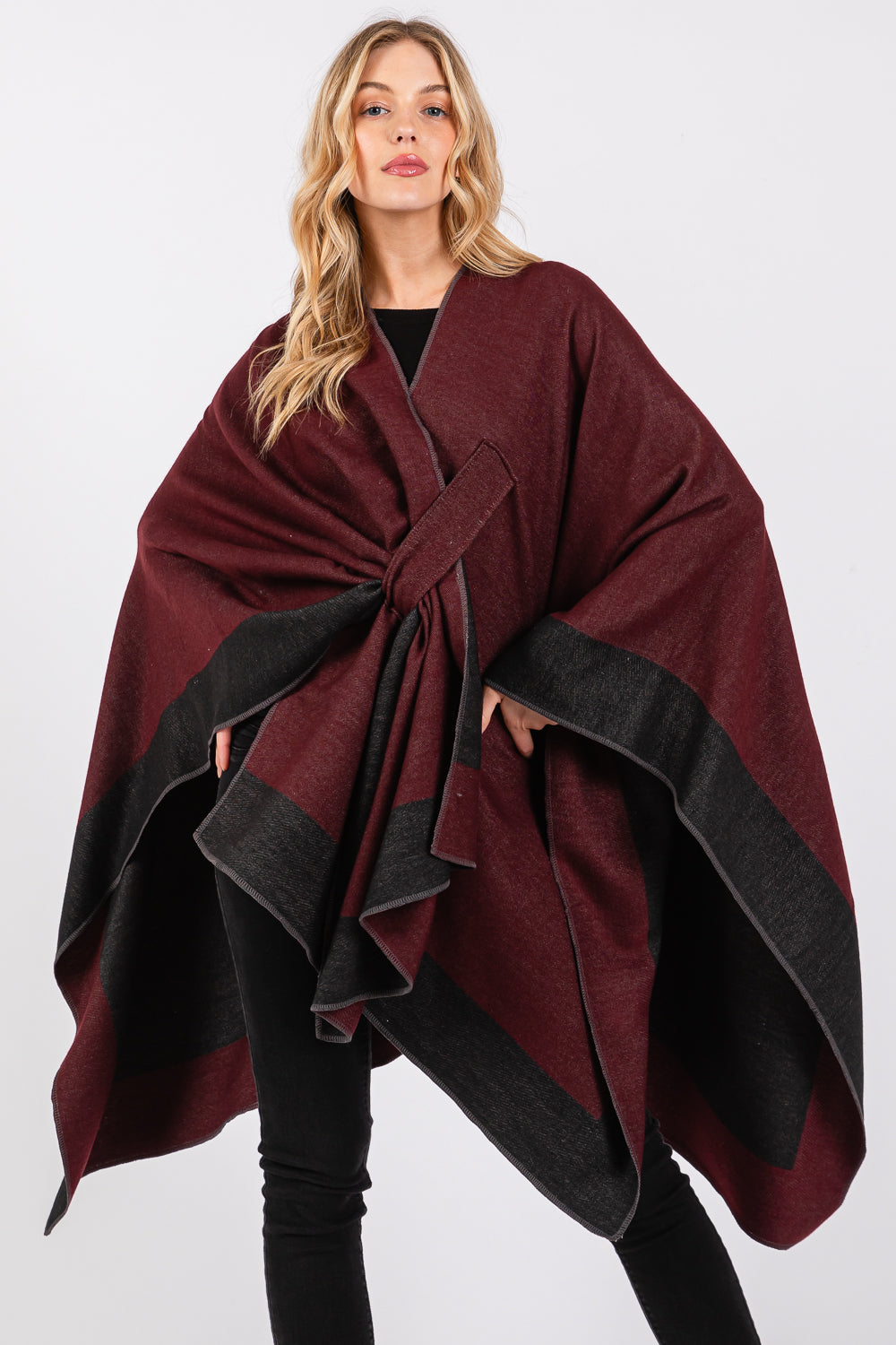 Two Tone Pull Through Shawl Poncho