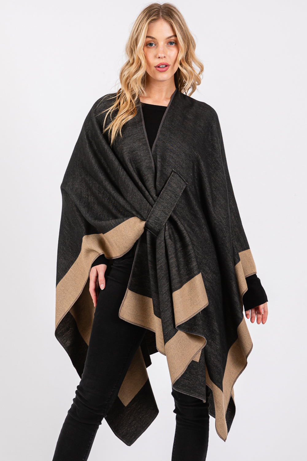 Two Tone Pull Through Shawl Poncho