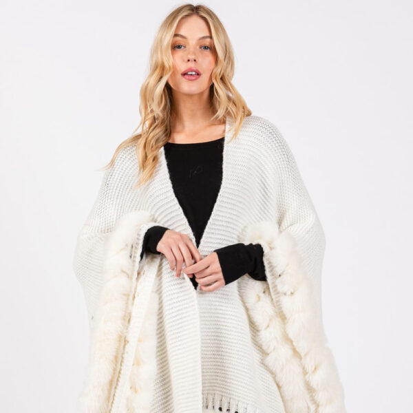 Faux Fur Trim Poncho