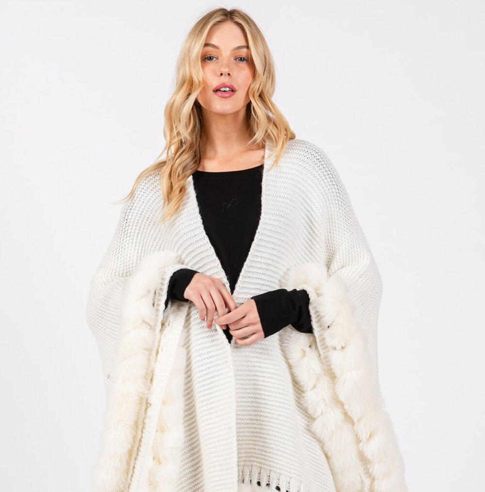 Faux Fur Trim Poncho